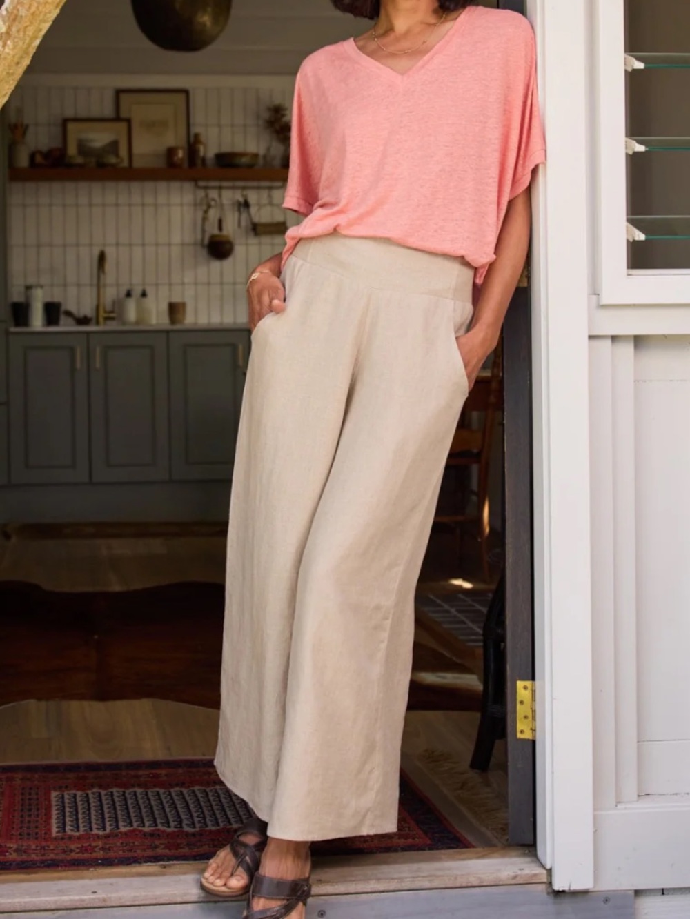 Nomad Wide Leg Linen Pants in Beige